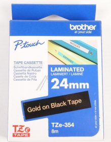 Brother Colour Cartridge - Tze354 Label Tape Gold On Black 24mm-8m Laminated Brother