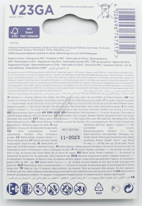 Varta High volt Batteries - 4223101402 V23ga 12v- Varta 120x80mm Electronics Blister De2
