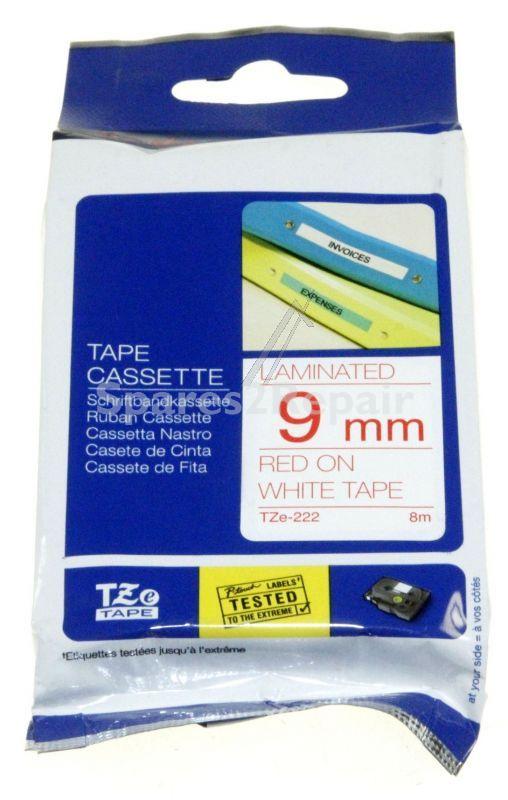 Brother Colour Cartridge - Tze222 Label Tape Red On White 9mm-8m Laminated Brother