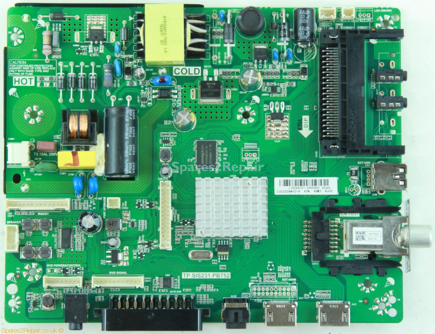 Seiki SE32HD08UK - Main Board - L16084701 - TP.SIS231.PB752 - LSC320AN10-H